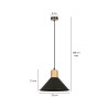 Suspension luminaire design ROWEN E27 - noir / bois