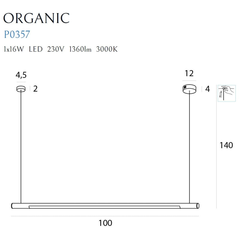 Lampe Design suspendue ORGANIC HORIZON LED 16W 3000K DIM - blanc