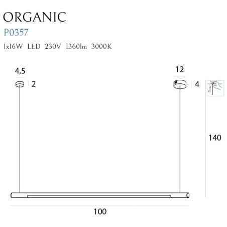 Lampe Design suspendue ORGANIC HORIZON LED 16W 3000K DIM - blanc