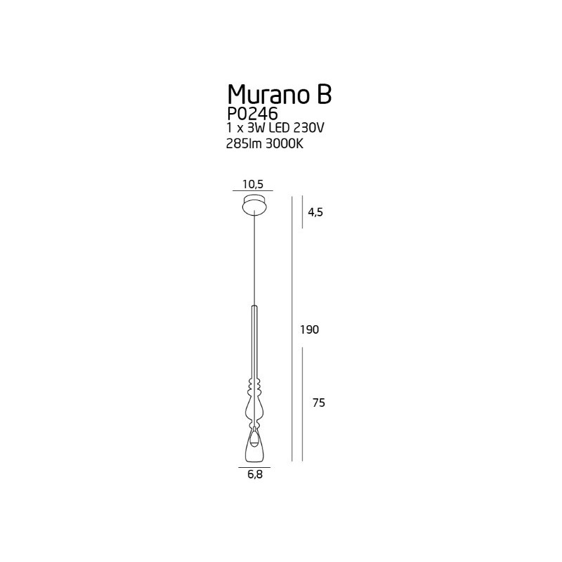 Luminaire Design suspendue MURANO B LED 3W 3000K - chrome