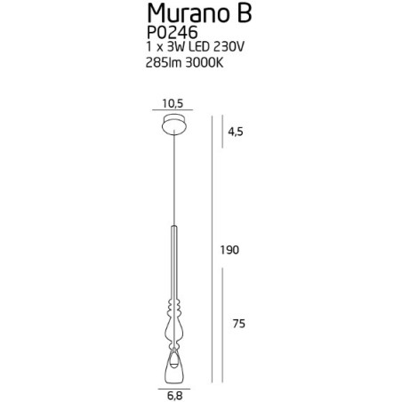 Luminaire Design suspendue MURANO B LED 3W 3000K - chrome