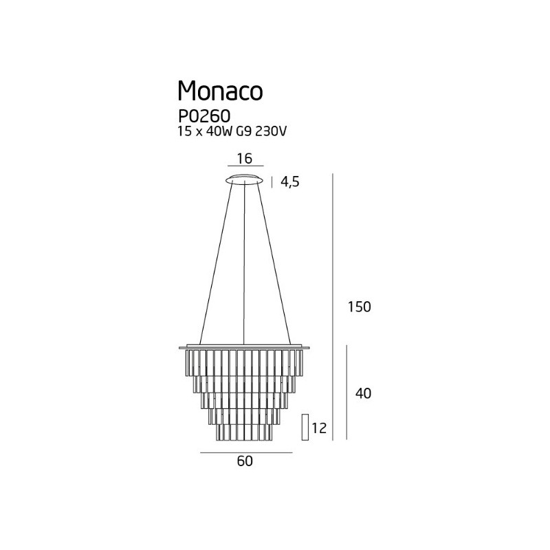 Lampe suspendue MONACO 15xG9 - chrome / transparent Cristal
