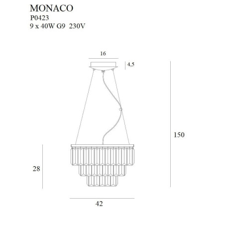 Lampe suspendue MONACO 9xG9 - or / transparent Cristal