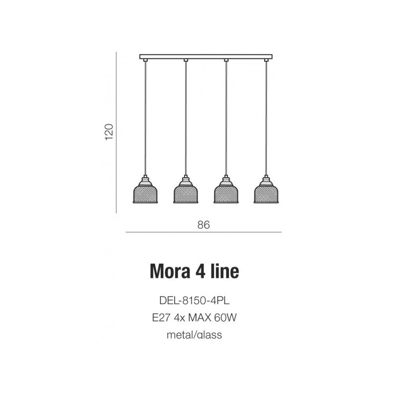 Suspension luminaire MORA 4 E27 4x60W chromé