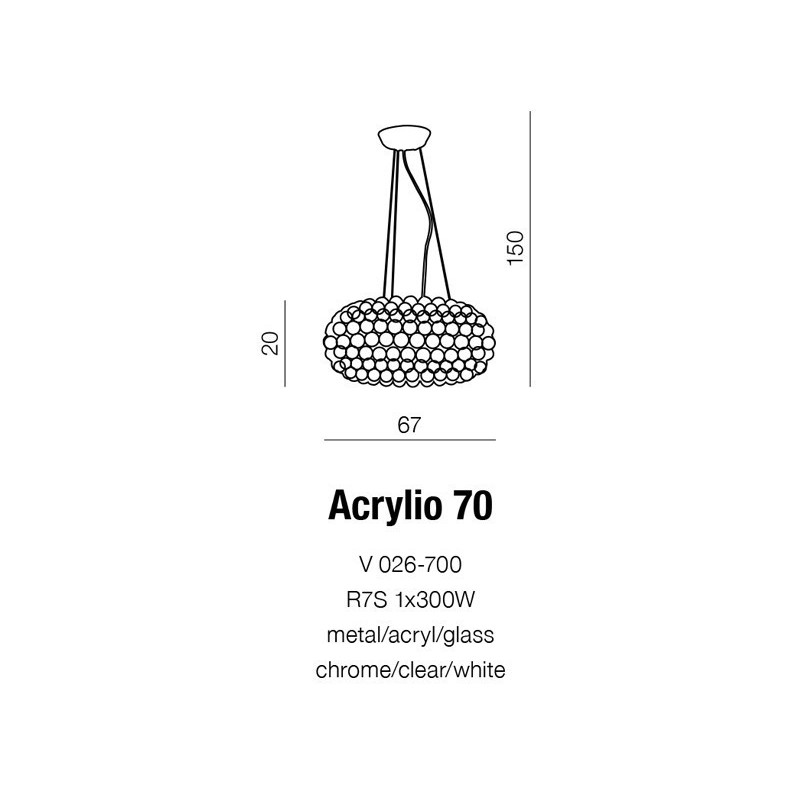 Suspension ACRYLIO 70 R7s - transparent / blanc / chrome Cristal