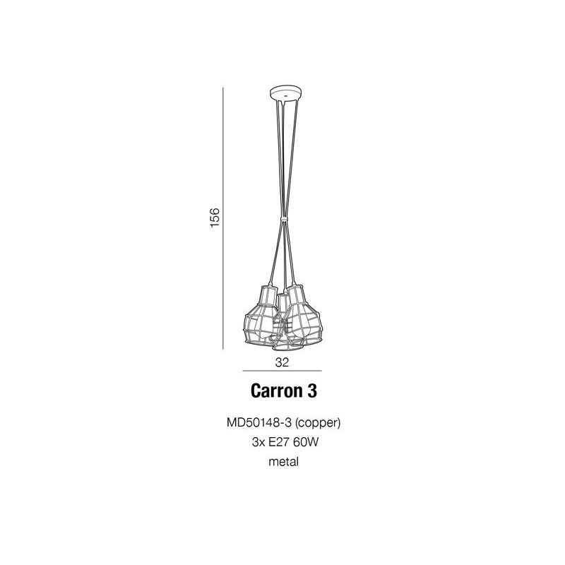 Suspension industrielle Design CARRON 3 E27 3x60W cuivre