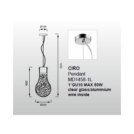 Lampe Suspendue design CIRO 1xGU10 argent, transparent