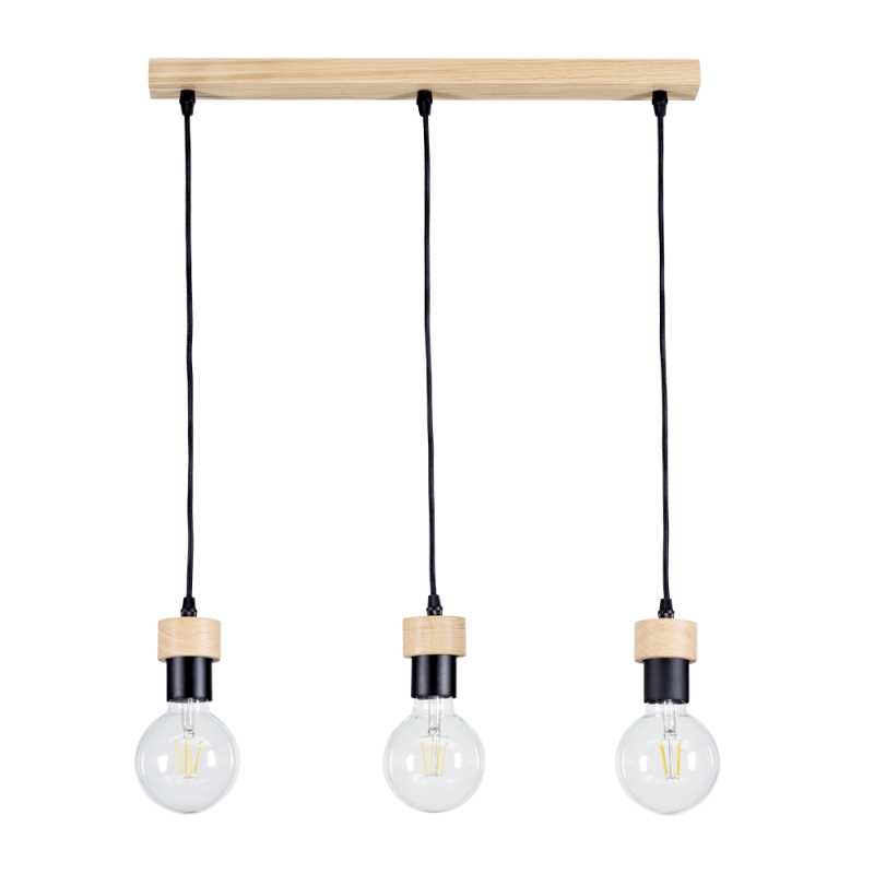 Suspension luminaire design CLARTE WOOD 3xE27 - chêne huilé / noir