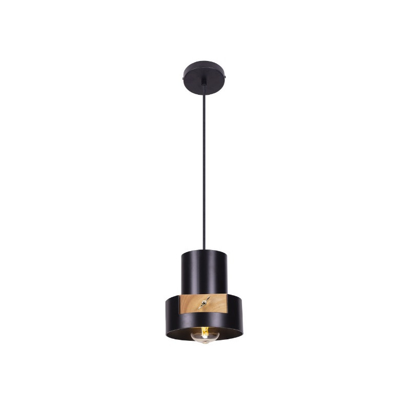 Suspension luminaire C-LINDER E27 - noir / bois