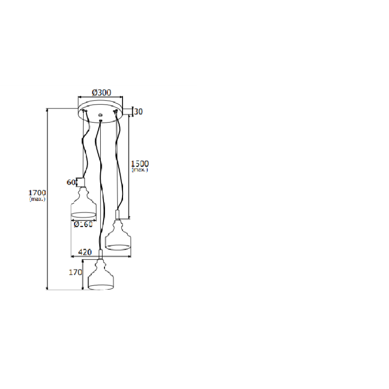 Suspension CRUZ 3xE14 - laiton / transparent Cristal