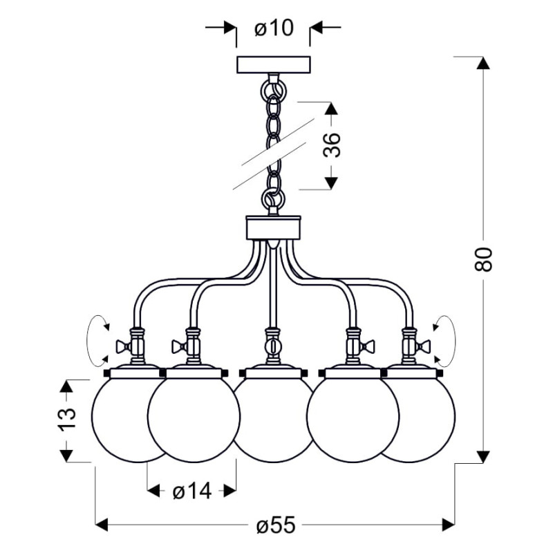 Suspension industrielle Design BALLET 5xE27 - patine