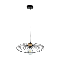 Lampe Suspendue design ANTONELLA diamètre 45cm E27 - noir / chêne huilé