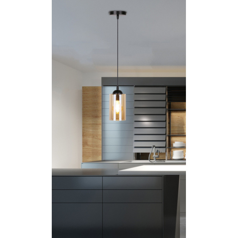 Suspension luminaire design BISTRO E27 - noir / fumé