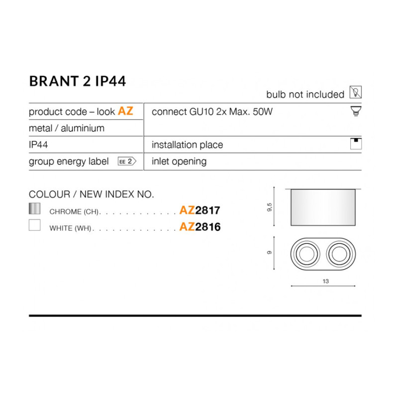 Spot encastrable NT BRANT 2 2xGU10 IP44 - blanc 