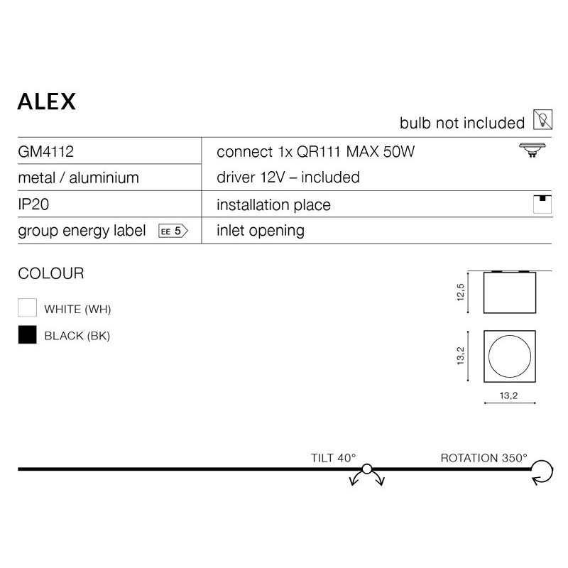 Spot encastrable ALEX G53 QR111 50W 12V noir 