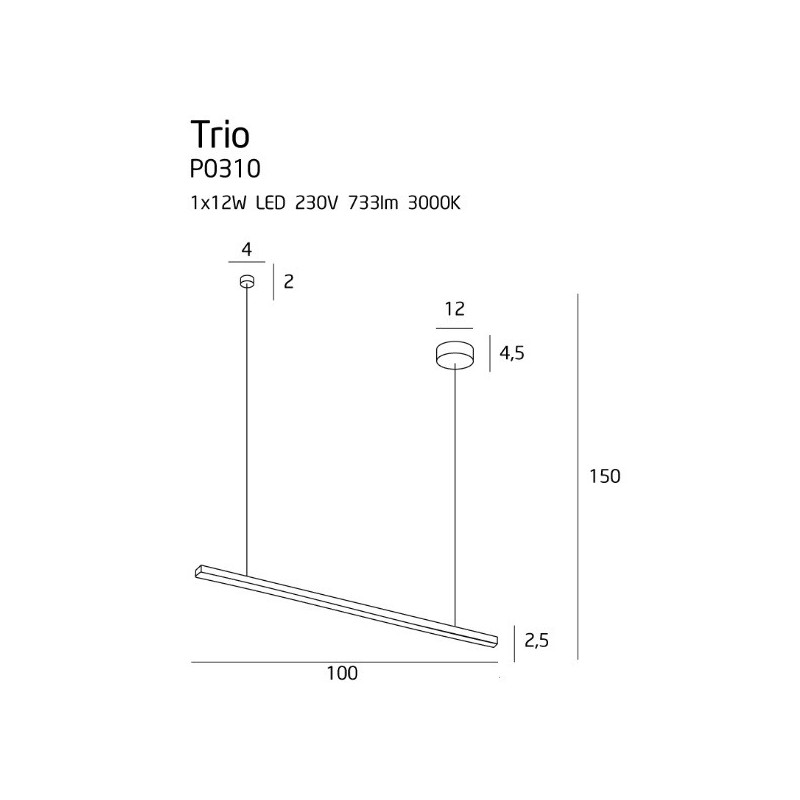 Suspension Design TRIO LED 12W 3000K - noir