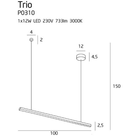 Suspension Design TRIO LED 12W 3000K - noir