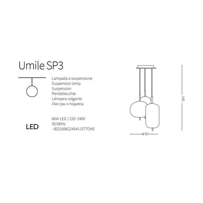 Suspension luminaire UMILE SP3 LED 50W - or / blanc