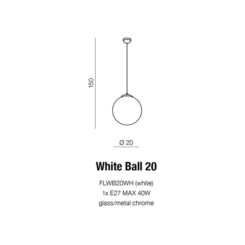 Suspension design WHITE BALL 20 E27 40W blanc