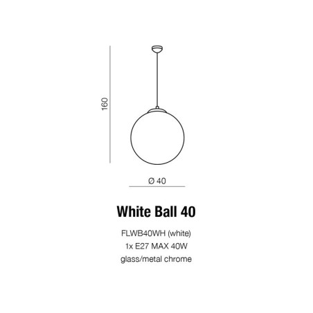 Suspension luminaire design WHITE BALL 40 E27 40W blanc