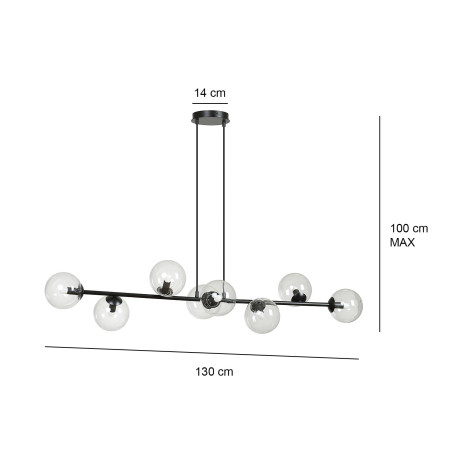Lampe Suspendue design ROSSI 8 BL 8xE14 - noir / tram-transparent
