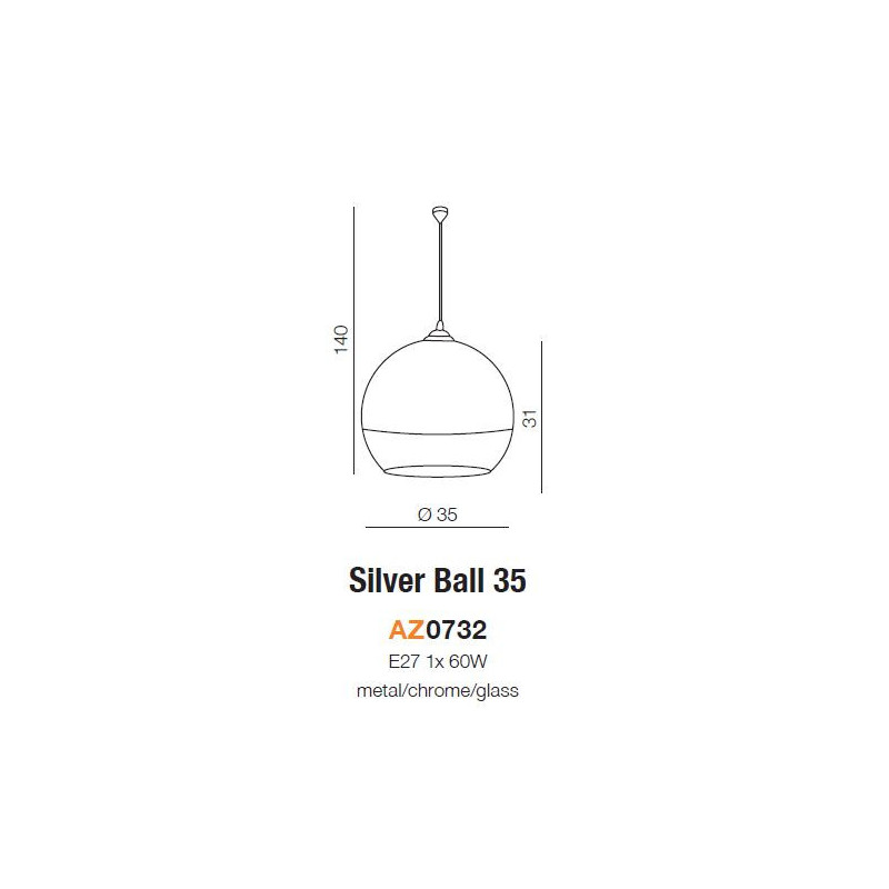 Suspension luminaire design SILVER BALL 35 E27 - chrome