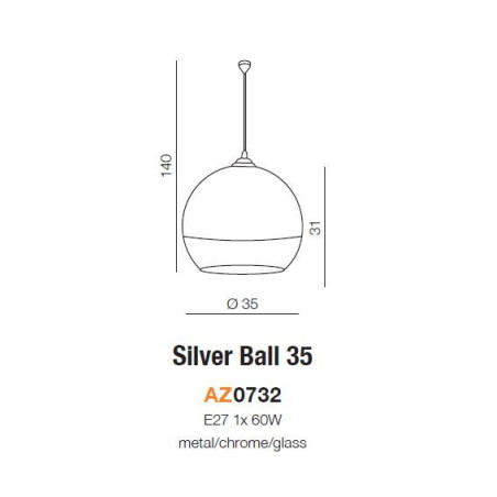 Suspension luminaire design SILVER BALL 35 E27 - chrome