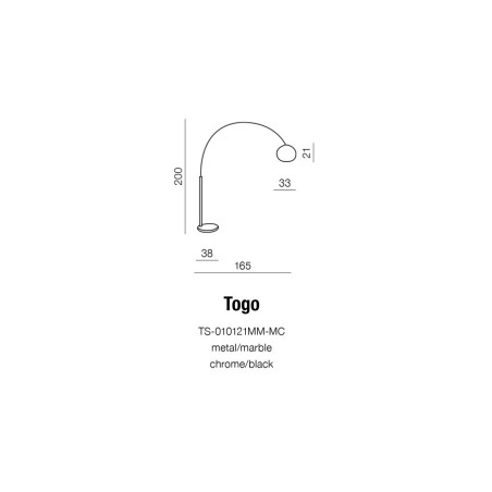 TOGO E27 lampadaire 60W chrome / marbre noir 