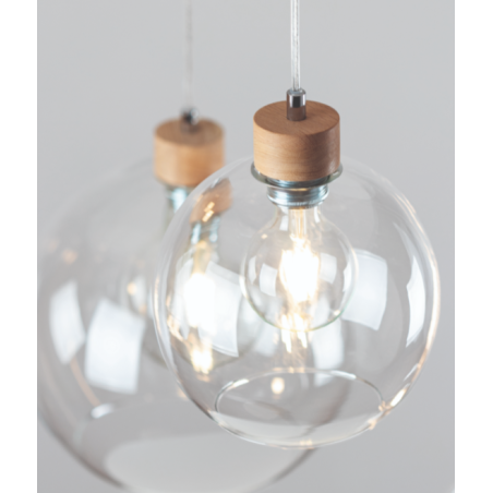 Lampe Suspendue design LAGUNA bande 3xE27 - chêne huilé / transparent