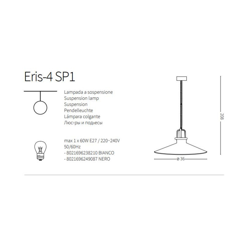 Lampe Suspendue design ERIS-4 SP1 E27 - or / blanc