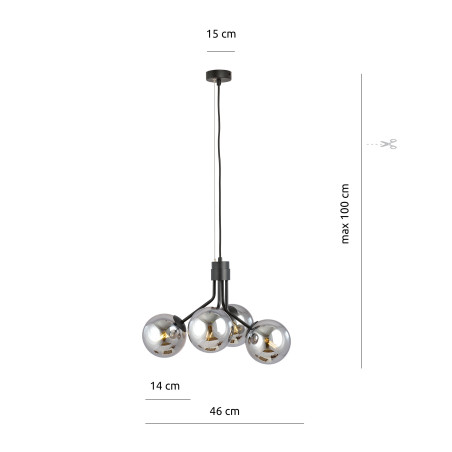 Lampe Suspendue design NOVA 4xE14 - noir / fumé