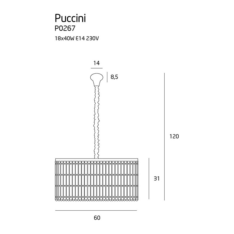 Suspension PUCCINI 18xE14 - chrome / transparent Cristal