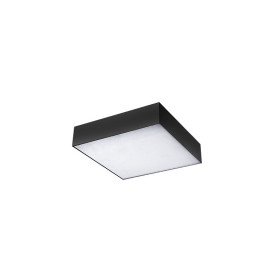 Plafonnier LED carré DORO (59x59cm) en aluminium couleur graphite et bois  MDF - Keria et Laurie Lumière