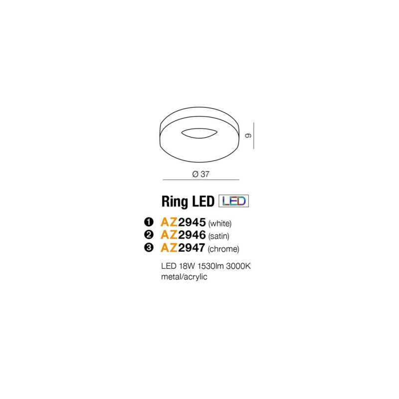 Plafonnier RING LED 18W 1530lm 3000K chromé 