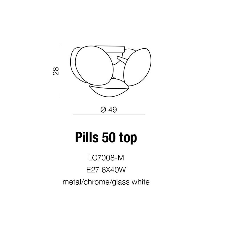 Plafonnier PILLS 50 E27 6x40W blanc, chrome 