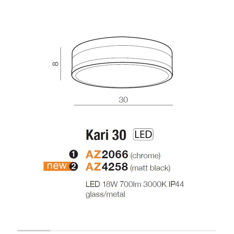 Plafonnier KARI 30 LED 18W 3000K IP44 - chrome 