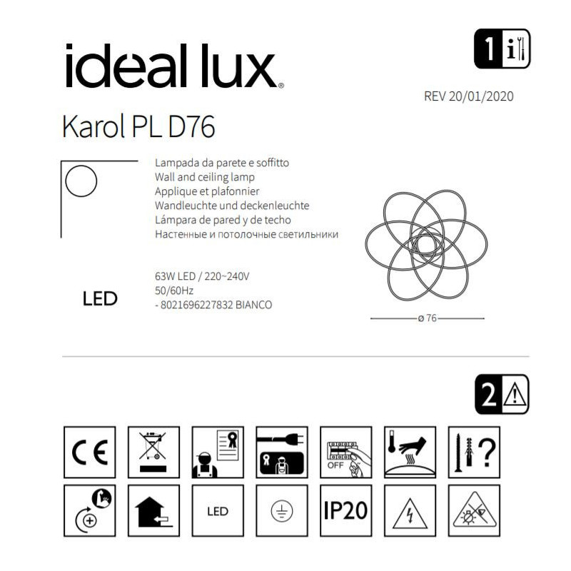 Plafonnier KAROL PL LED Ø76 63W 4000K - blanc 