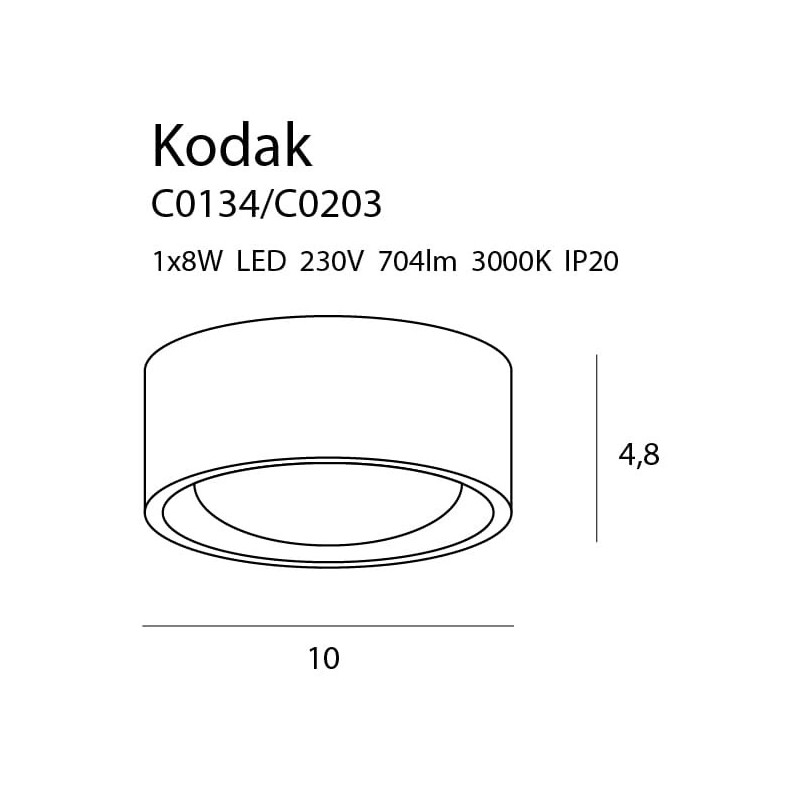 Plafonnier KODAK I LED 8W 3000K - noir 