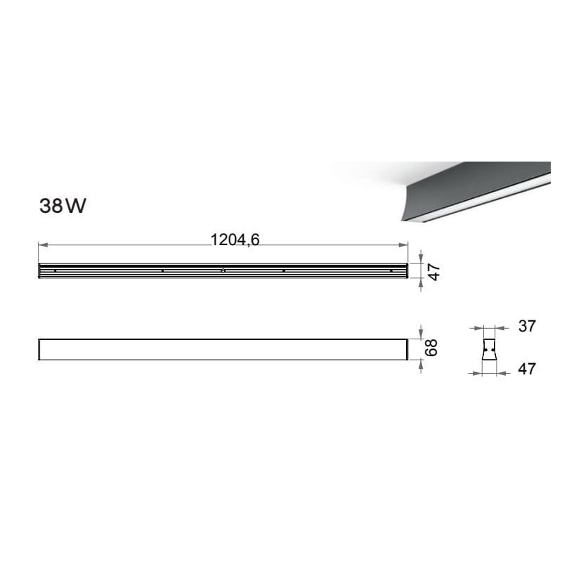 Plafonnier HANOK 120cm LED 38W 3000K - blanc 