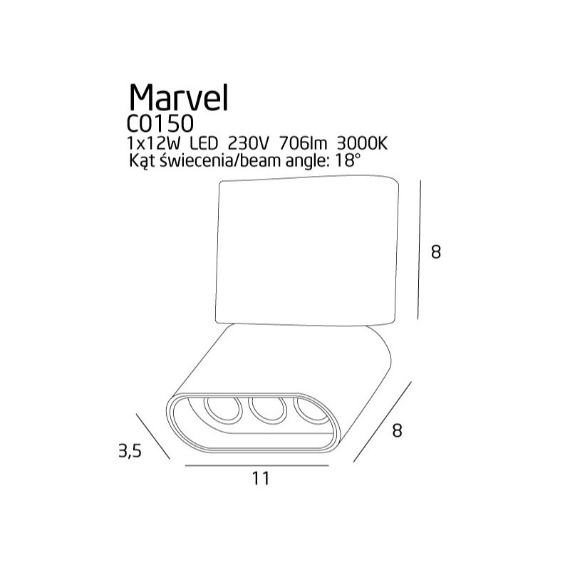 Plafonnier MARVEL LED 12W 3000K - noir 