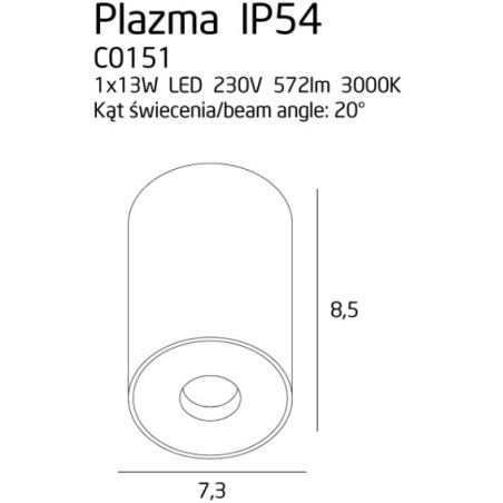 Plasma LED 13W 3000K IP54 plafonnier apparent - noir 