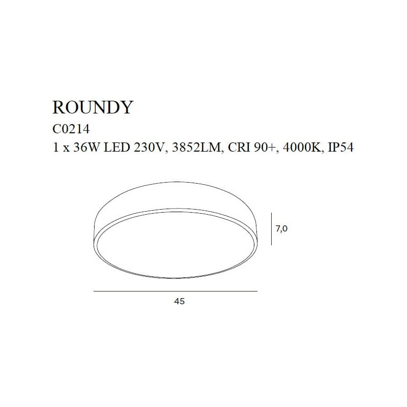 Plafonnier ROUNDY LED 36W 4000K IP54 DIM - noir 