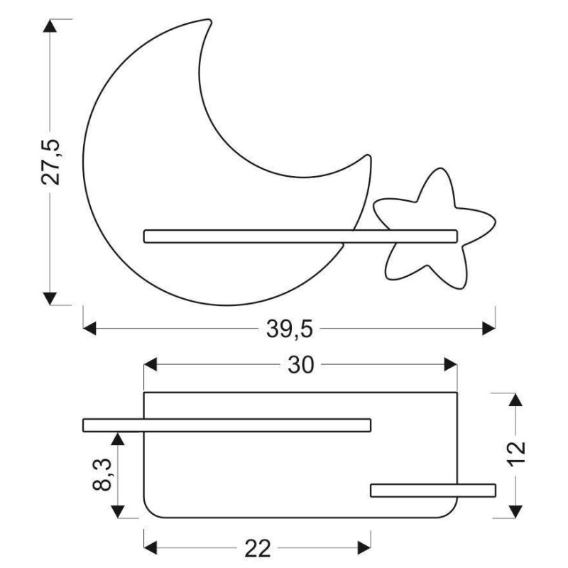 Applique murale avec étagère KIDS MOON LED 5W 4000K - gris 