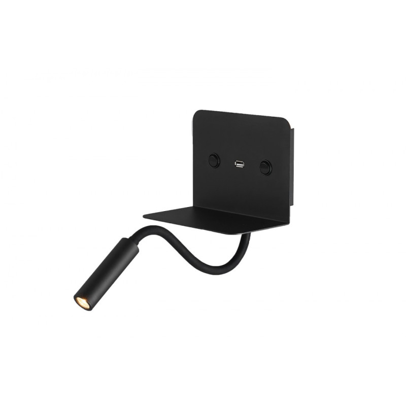 Applique étagère + USB VERA LED 6W + 3W 3000K - noir 