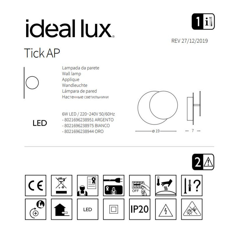 Applique TICK AP LED 6W 3000K - blanc 