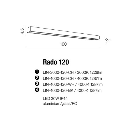 Applique RADO 120 LED 30W 4000K IP44 chrome 