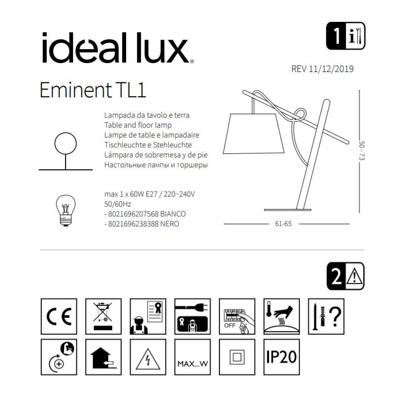 Lampe de bureau EMINENT TL1 E27 - bois / blanc 