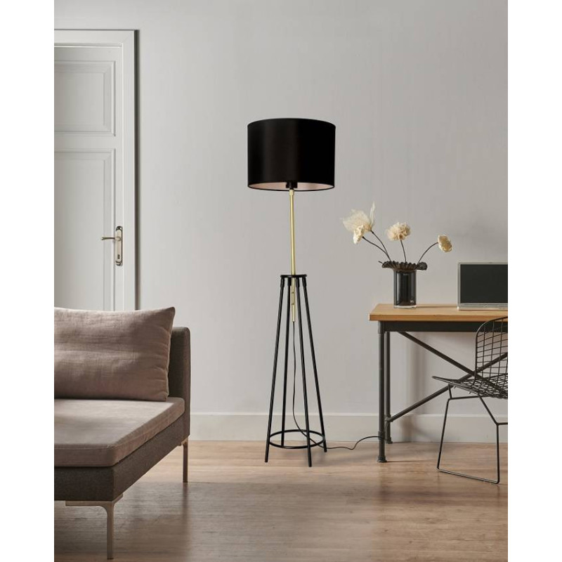 Lampadaire TEGOLA E27 - noir / doré mat 