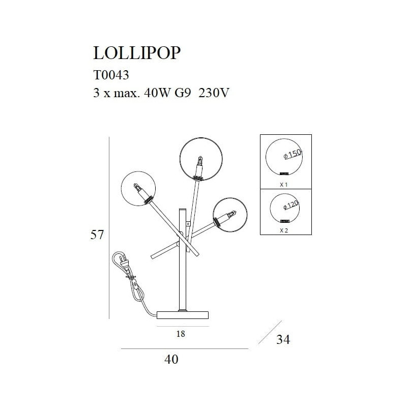 Lampe à poser LOLLIPOP 3xG9 - noir 