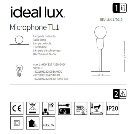 Lampe à poser MICROPHONE TL1 E27 - laiton 